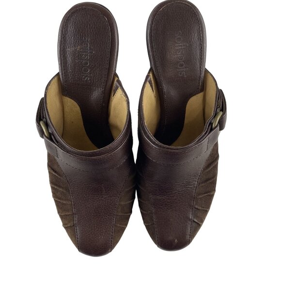 Softspots Womens 6M Brown Suede Leather Mules W Ruched Detailing & Buckle - Picture 12 of 13